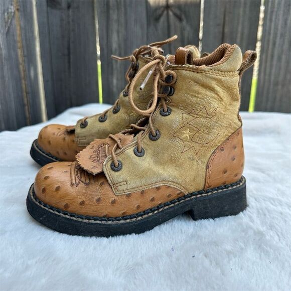 Ariat Youth Little Kids Sz 12 Suede Leather Ostrich Print Cowboy Boots - Picture 4 of 10